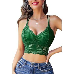 Women's Dark Green Lace Camisoles Double-layered V-neck Sexy Bralettes Crop Top